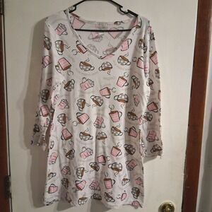 Ladies‎ Mentally Exhausted Nightgown Coffee AOP Pink Chocolate Brown EUC L